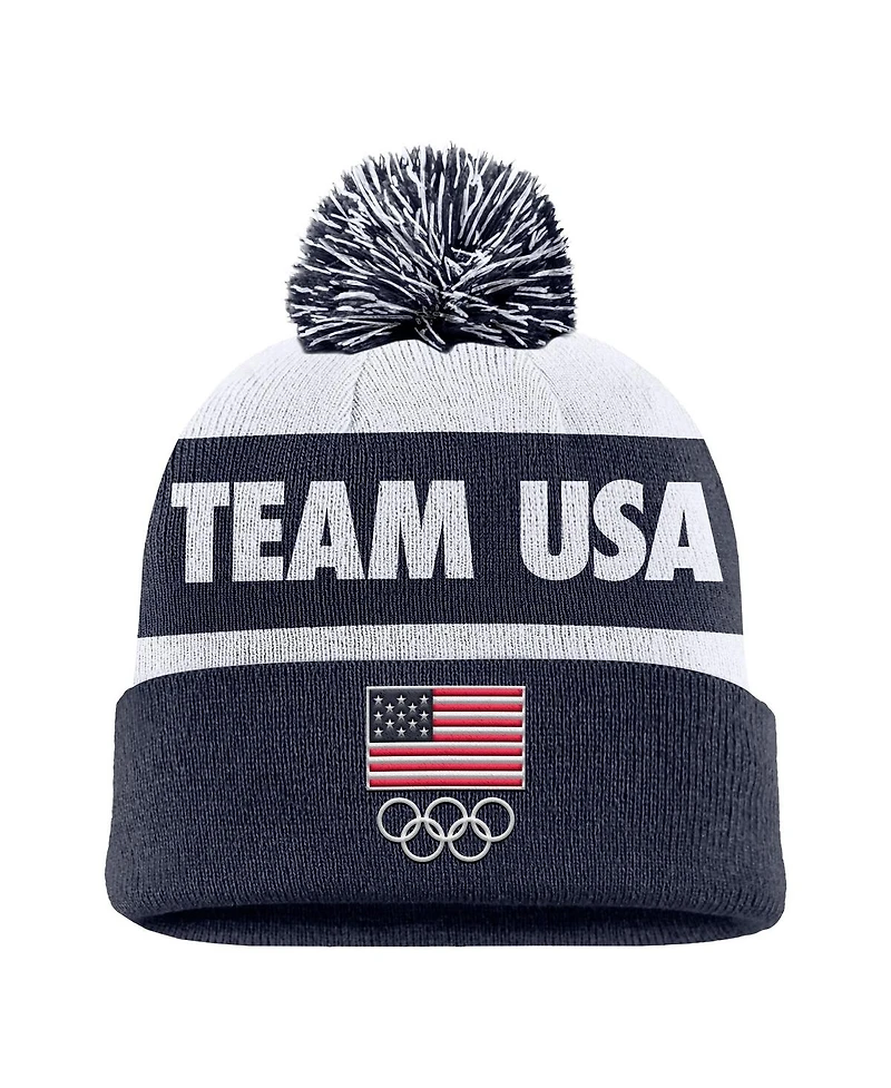 Nike Men's Navy Team Usa Peak Cuffed Pom with Knit Hat