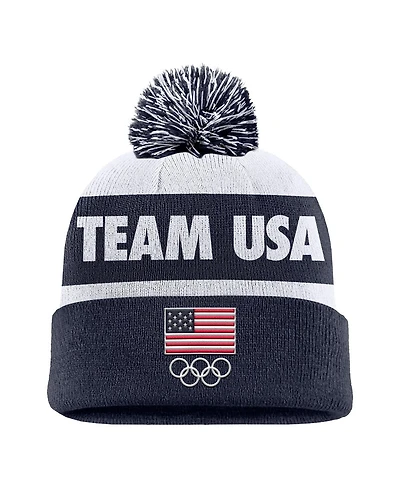 Nike Men's Navy Team Usa Peak Cuffed Pom with Knit Hat