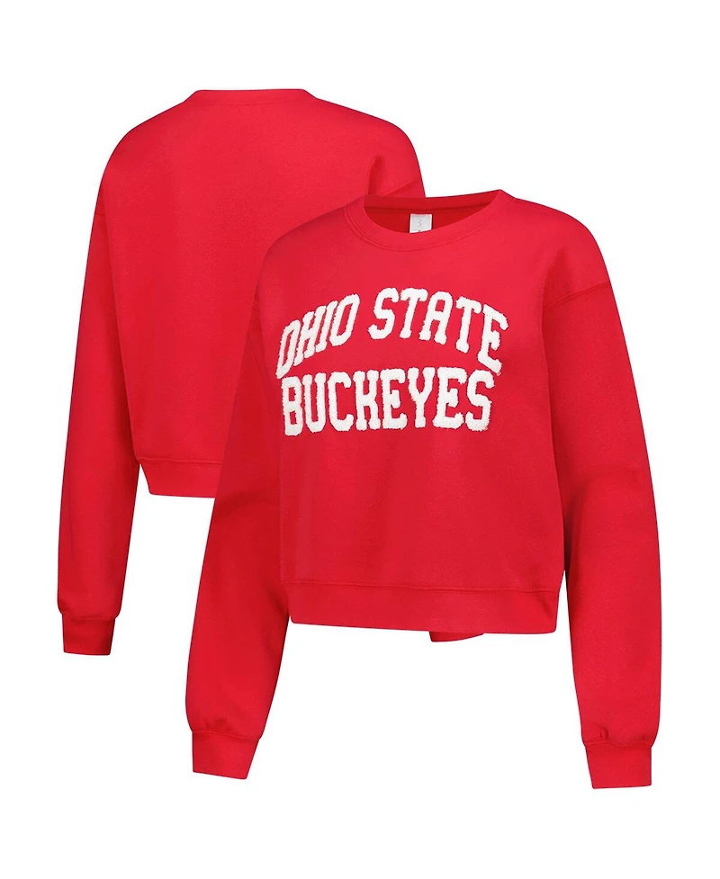 ZooZatz Women's Scarlet Ohio State Buckeyes Chenille Cropped Sweatshirt