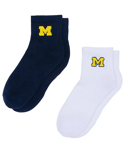 ZooZatz Women's White/Navy Michigan Wolverines Two-Pack Quarter-Length Socks