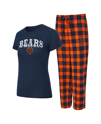Concepts Sport Women's 2-Piece Navy/Orange Chicago Bears Avondale T-Shirt and Pants Flannel Pajama Set