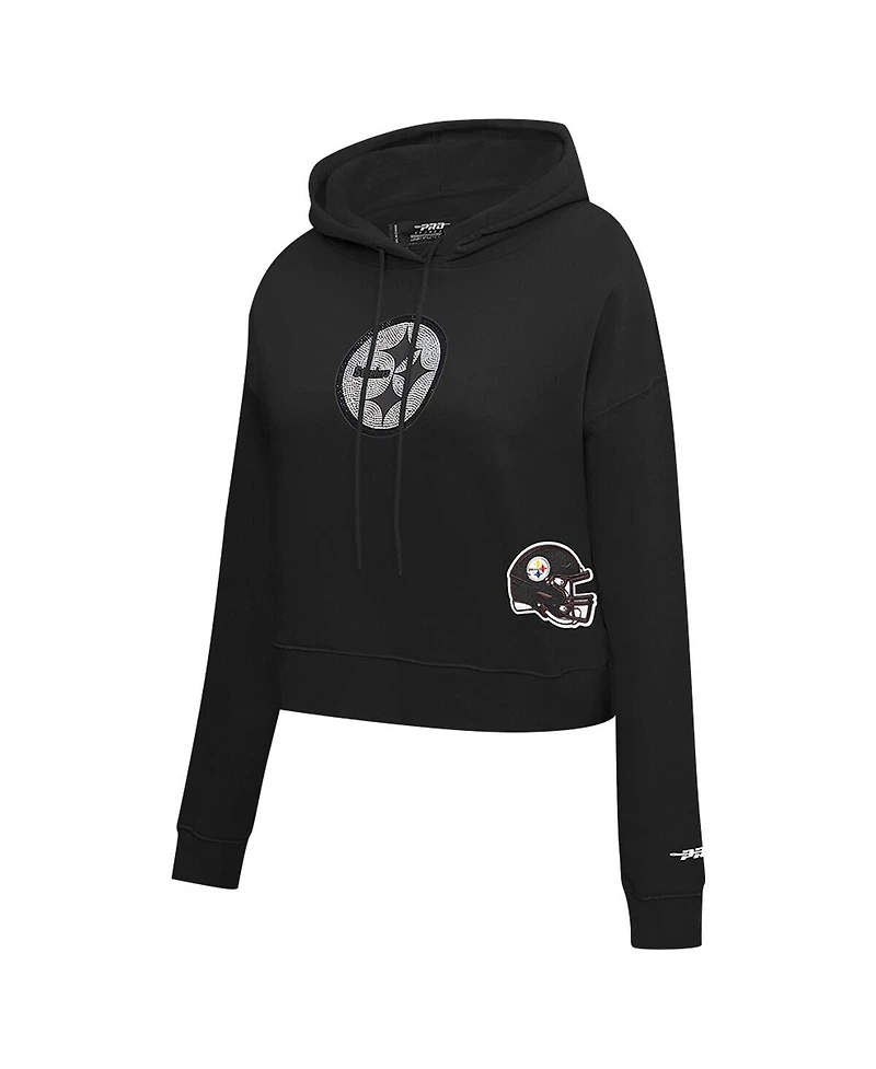 Pro Standard Women's Black Pittsburgh Steelers Jeweled Cropped Pullover Hoodie