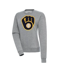 Antigua Women's Heather Gray Milwaukee Brewers Victory Chenille Pullover Sweatshirt