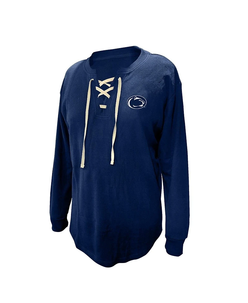 Fanatics Women's Navy Penn State Nittany Lions Lace-Up Waffle Knit Plus Long Sleeve T-Shirt