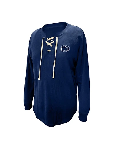Fanatics Women's Navy Penn State Nittany Lions Lace-Up Waffle Knit Plus Long Sleeve T-Shirt