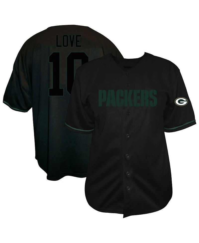 Fanatics Men's Jordan Love Black Green Bay Packers Big Tall Baseball Button-Up Shirt