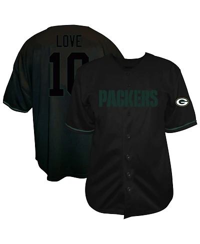 Fanatics Men's Jordan Love Black Green Bay Packers Big Tall Baseball Button-Up Shirt
