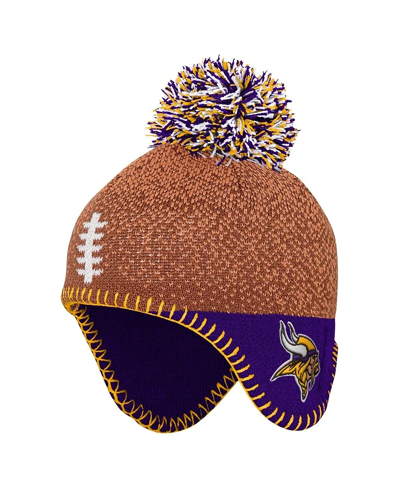 Outerstuff Baby Boys and Girls Brown Minnesota Vikings Football Head Pom with Knit Hat