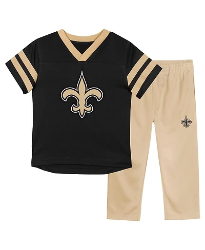 Outerstuff Toddler 2-Piece Black/Vegas Gold New Orleans Saints Red Zone V-Neck T-Shirt and Pants Set