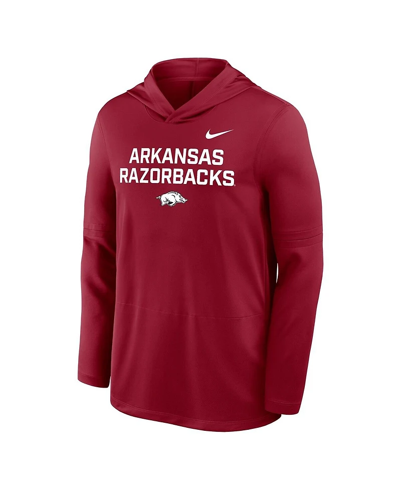 Nike Men's Cardinal Arkansas Razorbacks 2025 Sideline Dri-fit Long Sleeve Hoodie T-Shirt