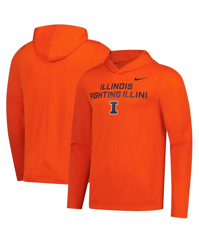 Nike Men's Orange Illinois Fighting Illini 2025 Sideline Dri-fit Long Sleeve Hoodie T-Shirt