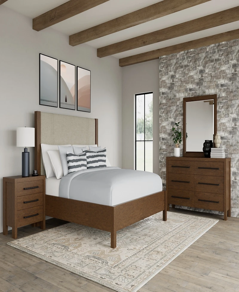 Furniture Davie Cracked Oak Fabric 3-Pc. Queen Upholstered Set