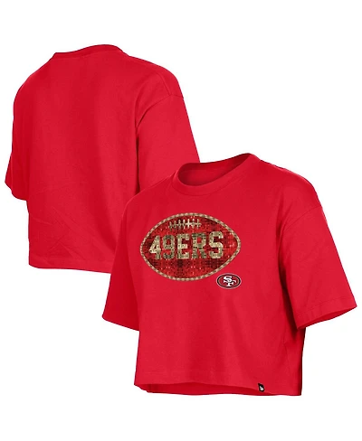 New Era Girls Scarlet San Francisco 49ers Flip Sequin Boxy T-Shirt