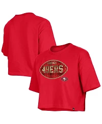 New Era Girls Scarlet San Francisco 49ers Flip Sequin Boxy T-Shirt