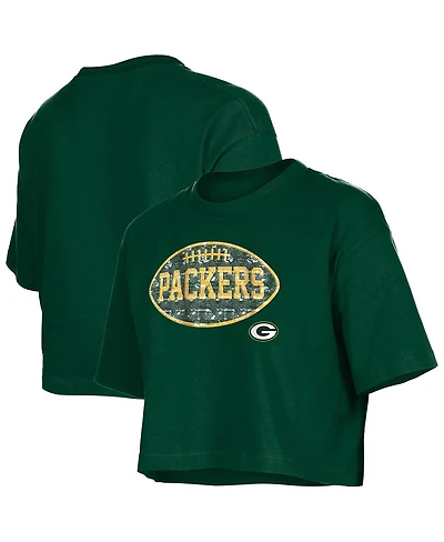 New Era Girls Green Bay Packers Flip Sequin Boxy T-Shirt