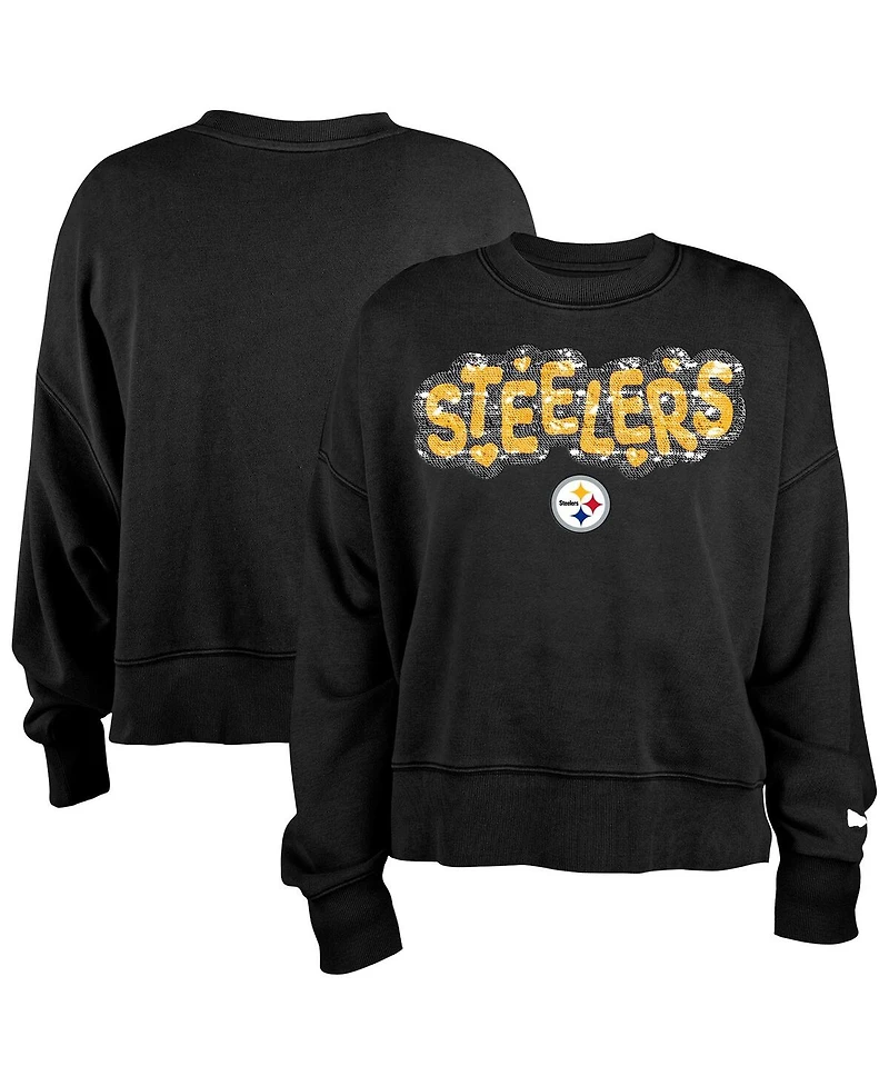 New Era Girls Black Pittsburgh Steelers Flip Sequin Sweatshirt