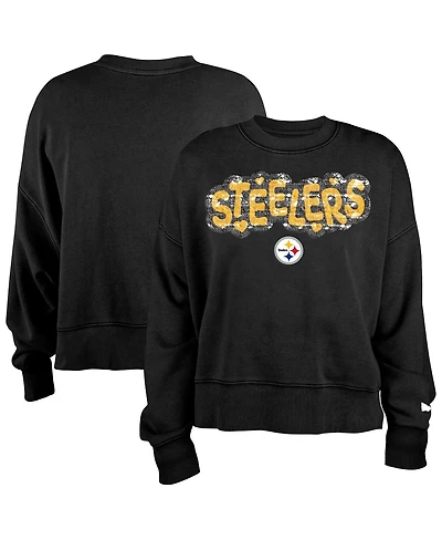 New Era Girls Black Pittsburgh Steelers Flip Sequin Sweatshirt