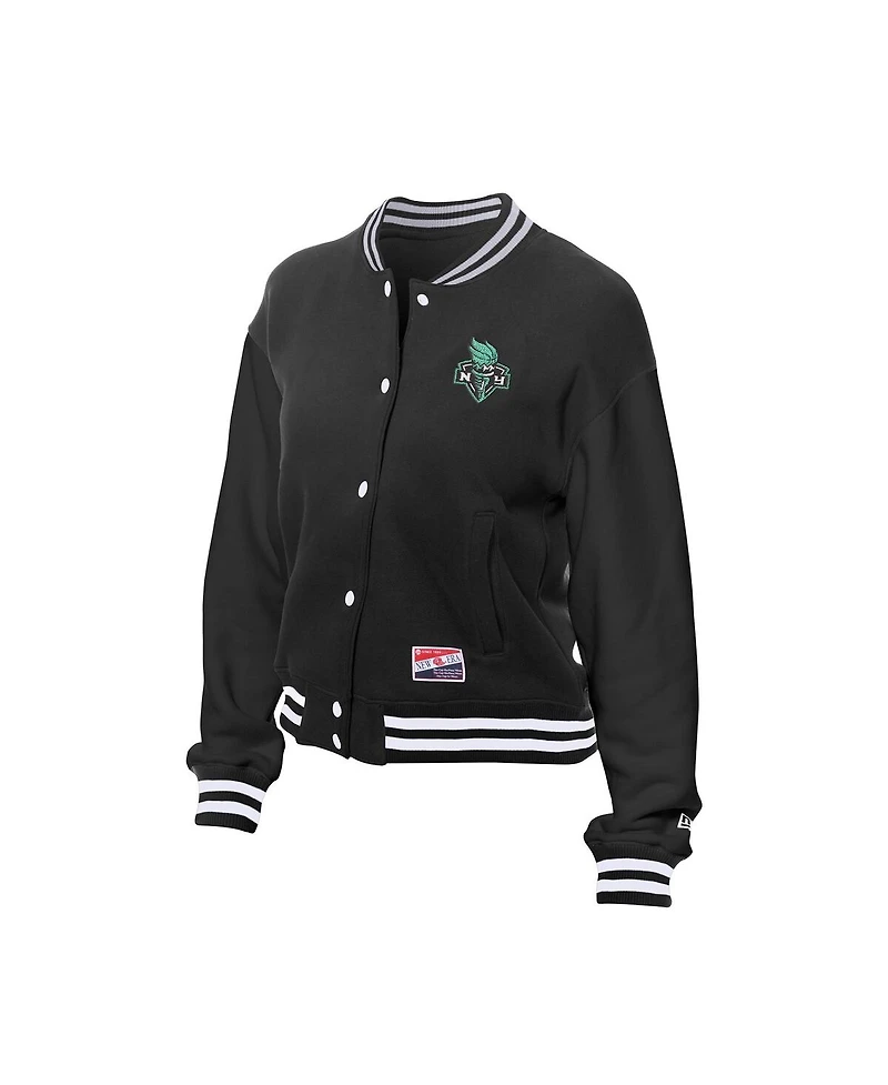 New Era Women's Black York Liberty Throwback Varsity Fleece Full-Snap Jacket
