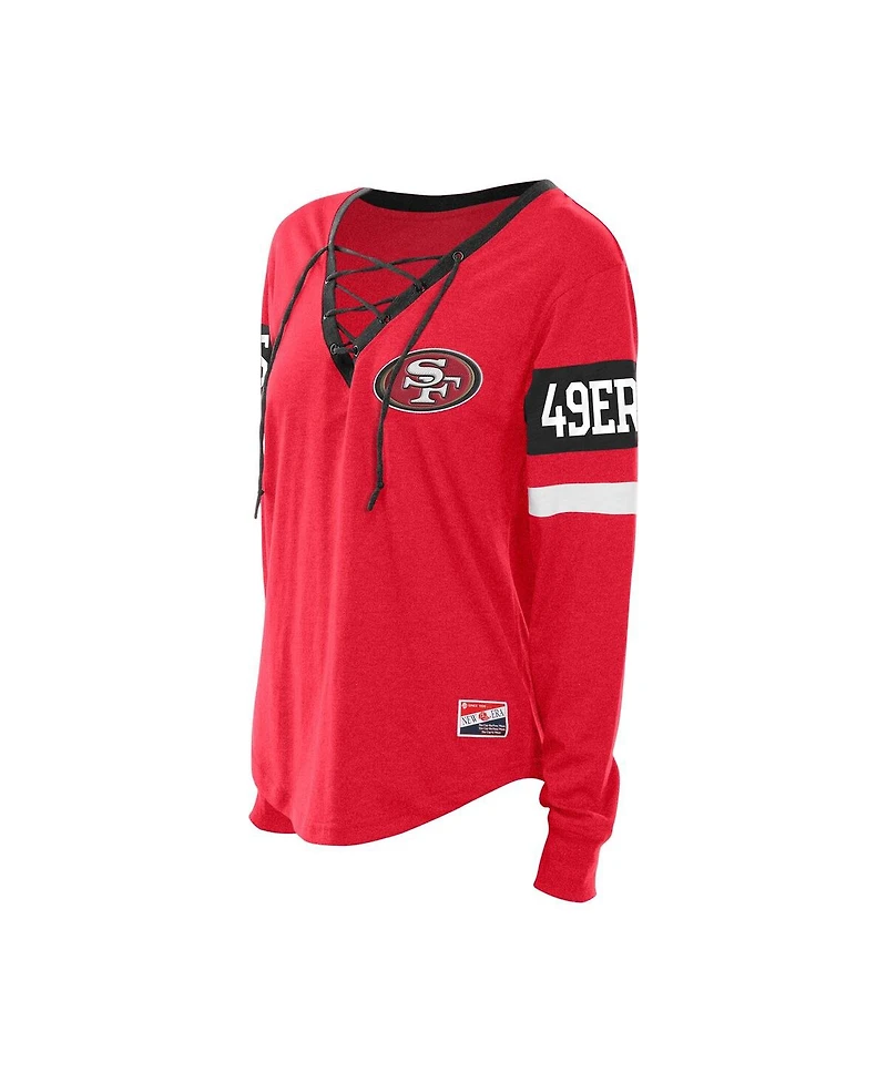New Era Women's Scarlet San Francisco 49ers Throwback Lace-Up Long-Sleeve T-Shirt