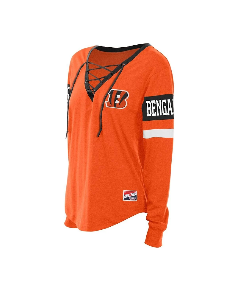 New Era Women's Orange Cincinnati Bengals Throwback Lace-Up Long-Sleeve T-Shirt