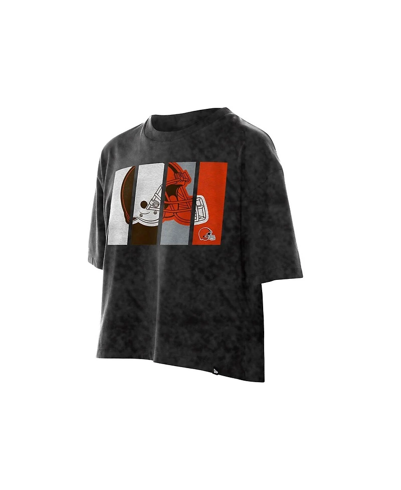 New Era Women's Black Cleveland Browns Boxy Cropped Sport Night Mineral Wash T-Shirt