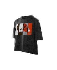 New Era Women's Black Cleveland Browns Boxy Cropped Sport Night Mineral Wash T-Shirt
