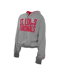 New Era Women's Heather Gray St. Louis Cardinals Reversed Out French Terry Quarter-Zip Banded Crop Hoodie
