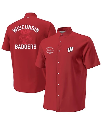 Under Armour Men's Red Wisconsin Badgers Gameday Armourfuse Camp Button-Up Shirt