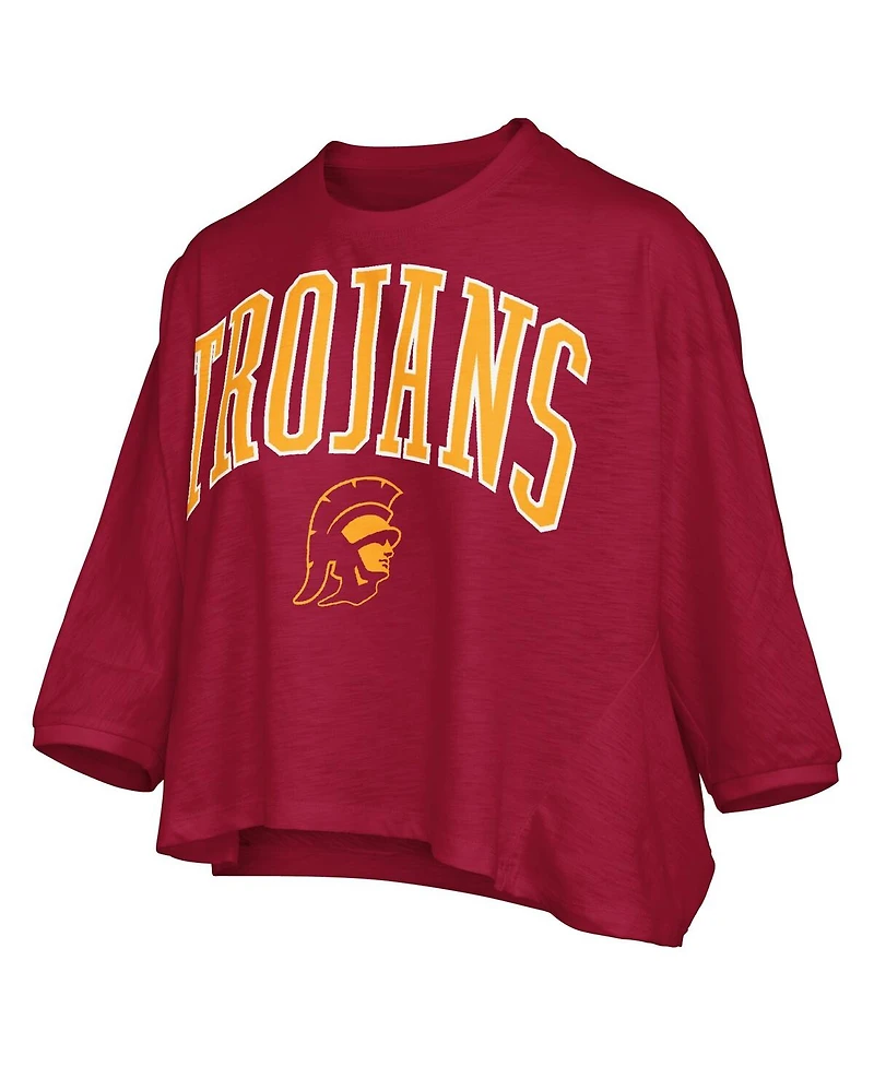 Pressbox Women's Cardinal Usc Trojans Midi Arch Over Logo Oversized T-Shirt