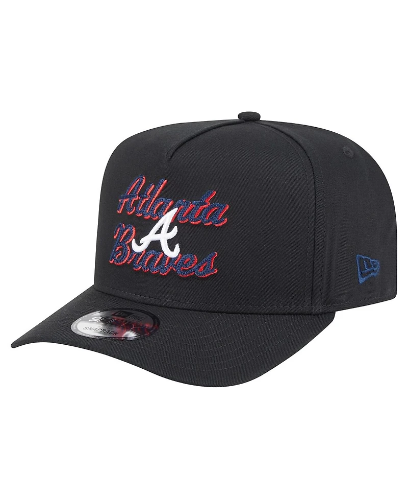 New Era Men's Black Atlanta Braves Chainstitch 9FIFTY A-Frame Snapback Hat