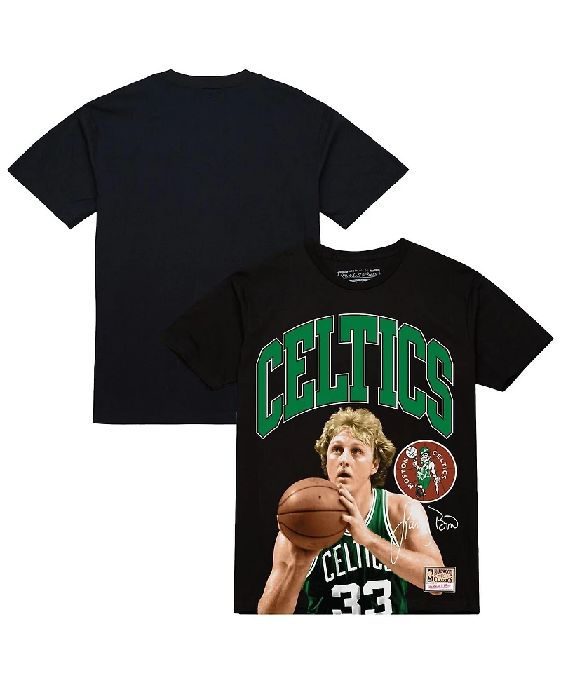 Mitchell & Ness Men's Larry Bird Black Boston Celtics Hardwood Classics Player Arch T-Shirt