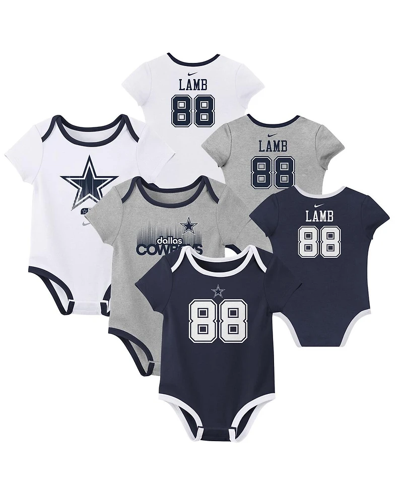 Nike Baby Boys and Girls 3-Pack CeeDee Lamb Dallas Cowboys Name Number Bodysuit Set