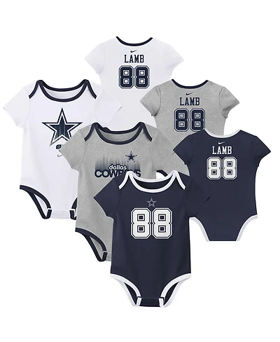 Nike Baby Boys and Girls 3-Pack CeeDee Lamb Dallas Cowboys Name Number Bodysuit Set