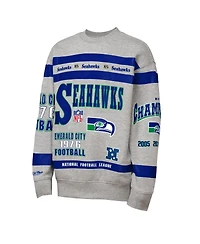 Mitchell & Ness Big Boys and Girls Gray Seattle Seahawks Throwback All-Over Print Fleece Sweatshirt