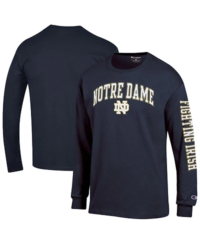 Champion Men's Navy Notre Dame Fighting Irish Arch Over Logo 2-Hit Long Sleeve T-Shirt