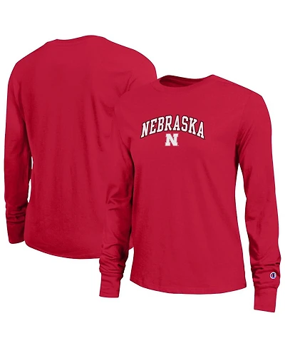 Champion Women's Scarlet Nebraska Huskers Arch Over Logo Long Sleeve T-Shirt