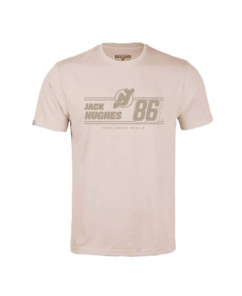 LevelWear Men's Jack Hughes Khaki New Jersey Devils Richmond Mileage Name Number T-Shirt