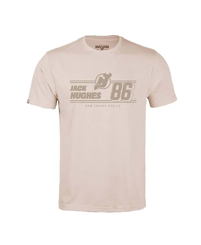 LevelWear Men's Jack Hughes Khaki New Jersey Devils Richmond Mileage Name Number T-Shirt