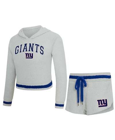 Concepts Sport Women's 2-Piece Gray New York Giants Whitley Long Sleeve Hoodie Top and Shorts set