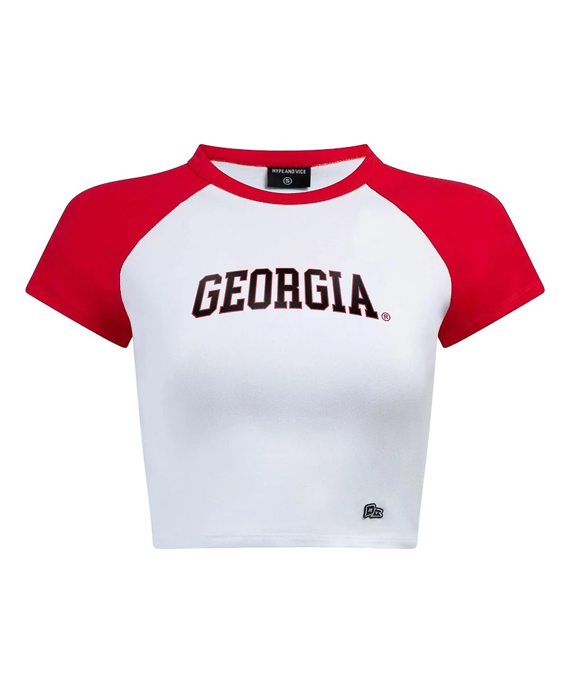 Hype and Vice Women's White/Red Georgia Bulldogs Homerun Cropped Raglan T-Shirt
