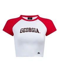 Hype and Vice Women's White/Red Georgia Bulldogs Homerun Cropped Raglan T-Shirt