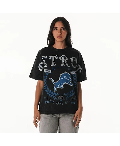 The Wild Collective Women's Black Detroit Lions Laurel Premium Baggy Dolman T-Shirt