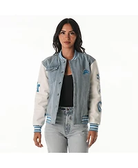 The Wild Collective Women's Denim Detroit Lions Varsity Full-Snap Jacket