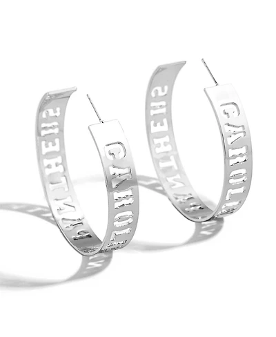 Wear by Erin Andrews x BaubleBar Silver Carolina Panthers Large Cutout Hoop Earrings