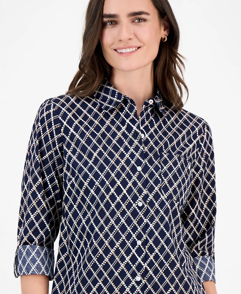 Nautica Women's Patterned Roll-Tab Shirt