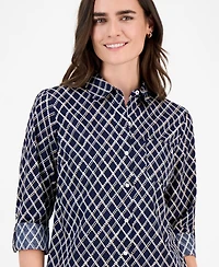 Nautica Women's Patterned Roll-Tab Shirt