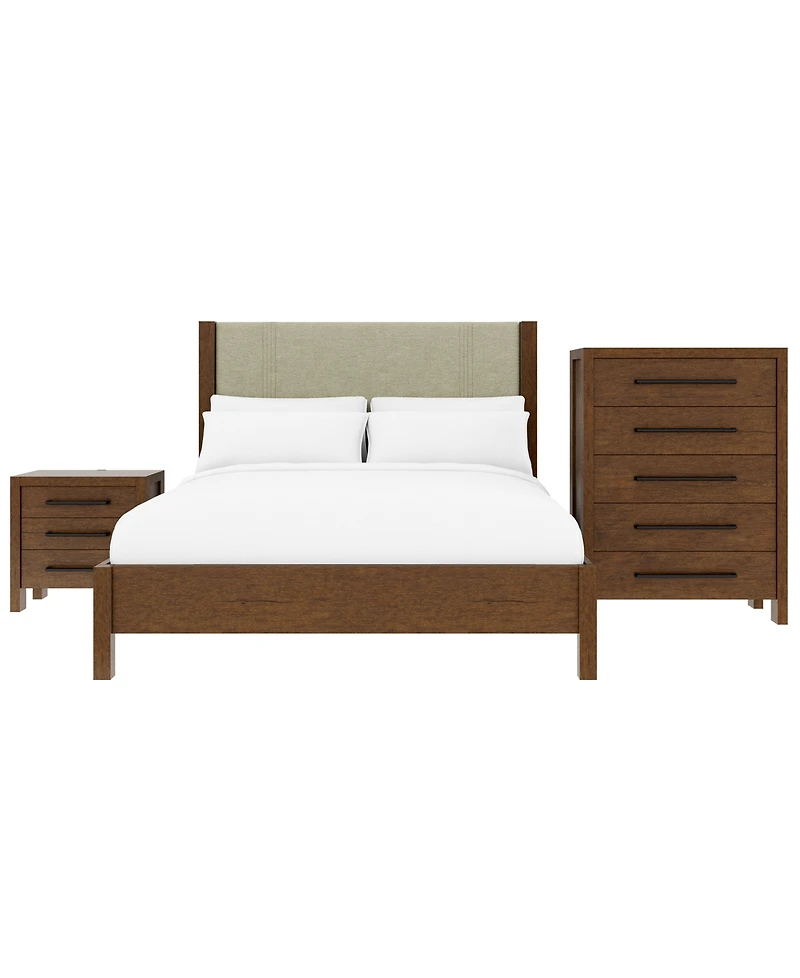 Furniture Davie Cracked Oak Wood 3-Pc. Queen Upholstered Set