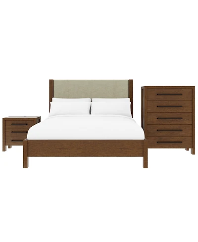 Furniture Davie Cracked Oak Wood 3-Pc. Queen Upholstered Set