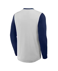 Fanatics Men's Gray/Navy Atlanta Braves Clubhouse Long Sleeve Henley Shirt