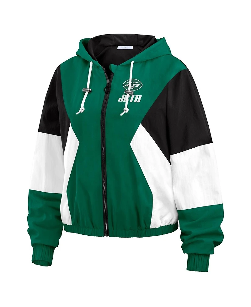 Wear by Erin Andrews Women's Green/Black New York Jets Plus Color Block Full-Zip Windbreaker Jacket